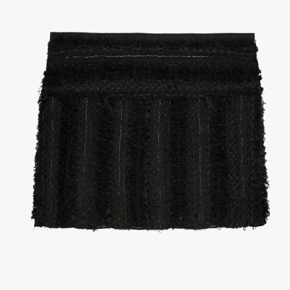 Zara Black Textured fabric High waist Mini Skirt Limited Edition tonal beads NWT - Picture 7 of 13
